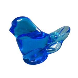 Leo Ward Bluebird of Happiness Art Glass Bird Figurine 2.5" Blue Bird 90s -CHIP